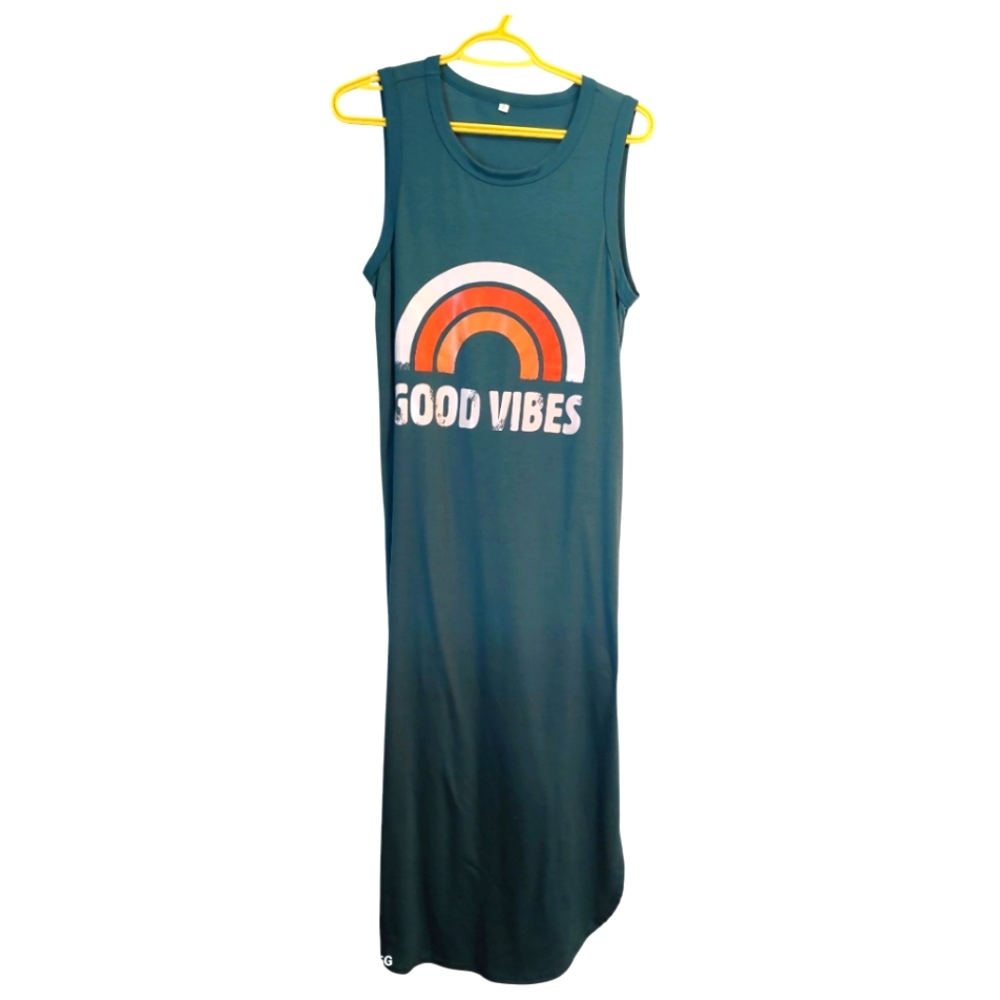 Teal Maxi Dress with Rainbow Graphic